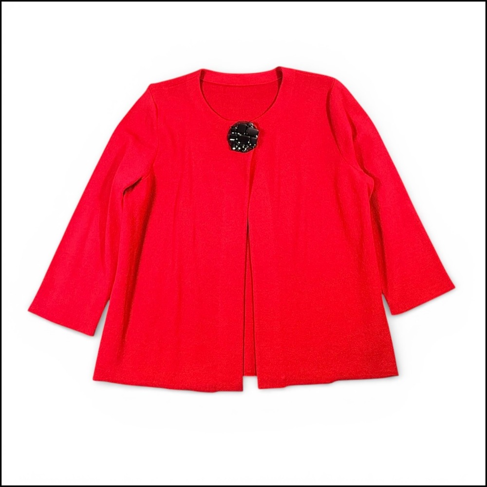 Red Draped Statement Jacket Sweater M Maximalist … - image 6